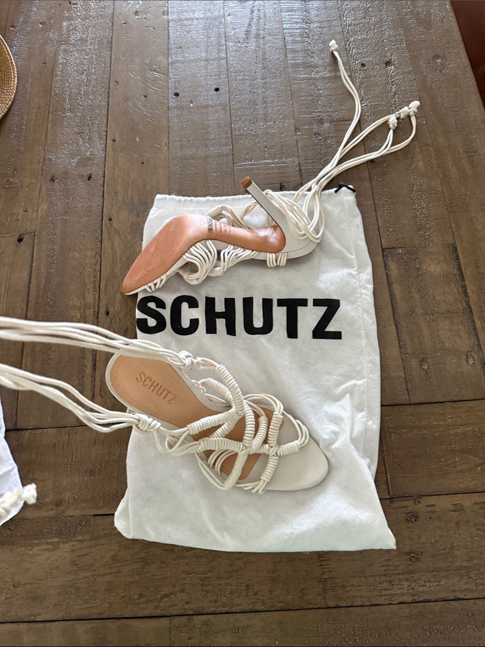 SCHUTZ White Rope Lace-Up Heeled Sandals